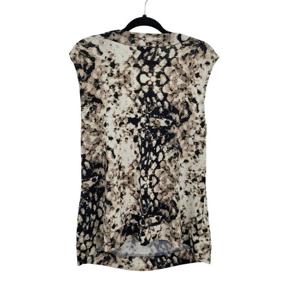 Alfani Woman Top Blouse Sleeveless Draped Cowl Sparkle Abstract Animal Tan 1X - Picture 5 of 7